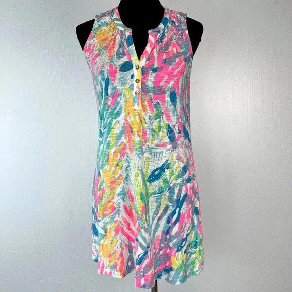 Lilly Pulitzer Dresses & Skirts - Lilly Pulitzer Essie Beach dress Sparkling Sands Size XS Colorful Retro Neon